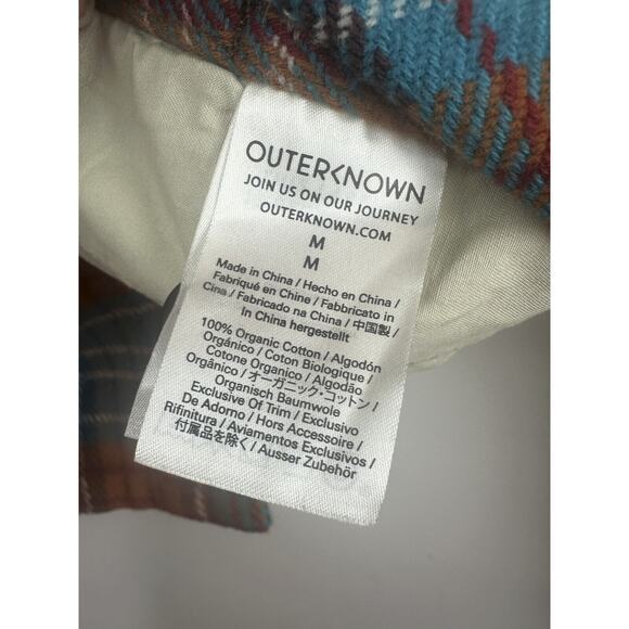 Outerknown Blanket Shirt Jacket Plaid Button Up Shacket Orange Blue Men's Medium - Picture 7 of 13